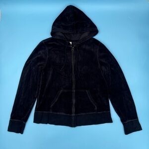 Y2K Old Navy Velvet Black Track Zip-Up Hoodie Jacket